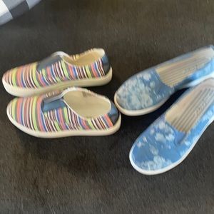2  pair slip ons worn 1x striped/floral denim